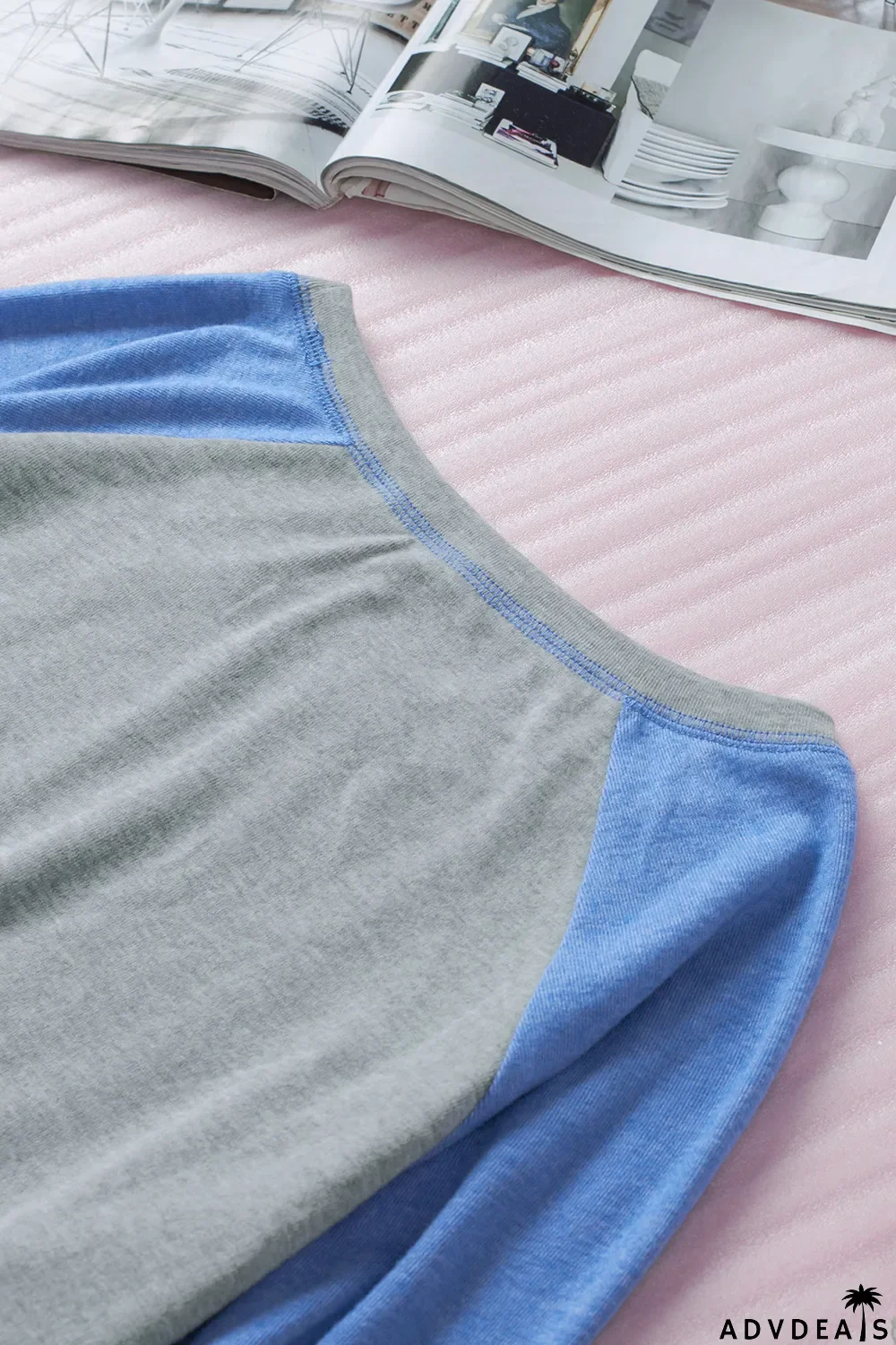 Gray Color Block Raglan Sleeve Top