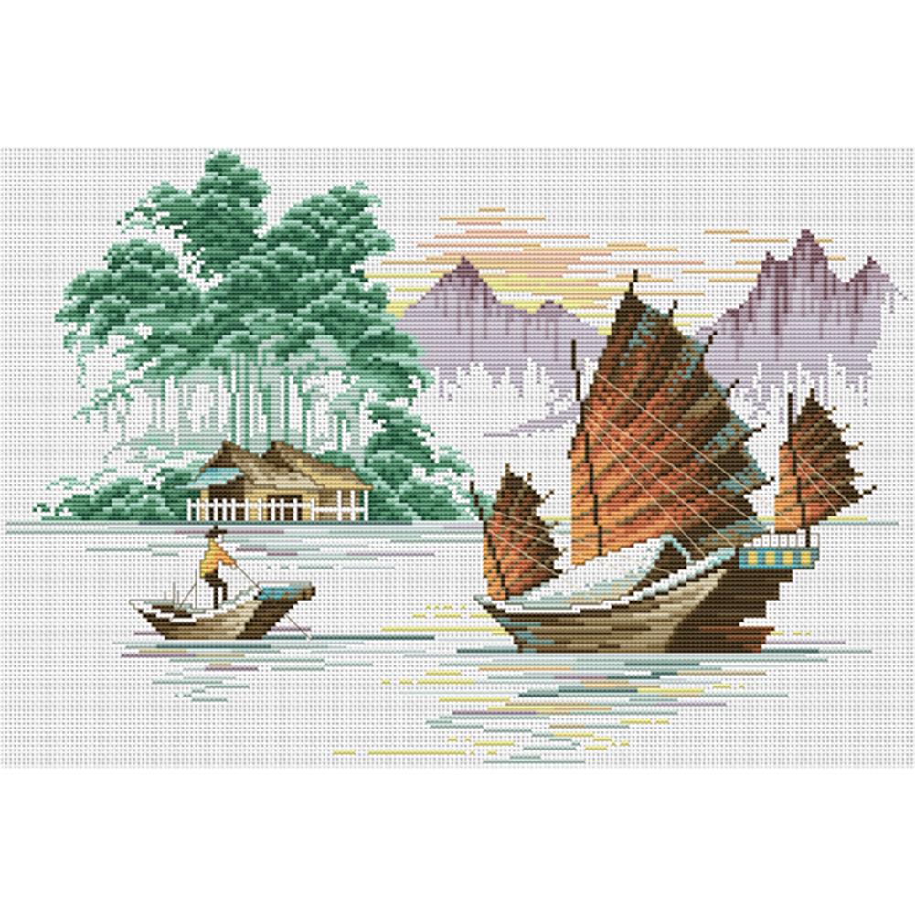 

Fishing Boat - 11CT Stamped Cross Stitch - 56*40cm, 501 Original
