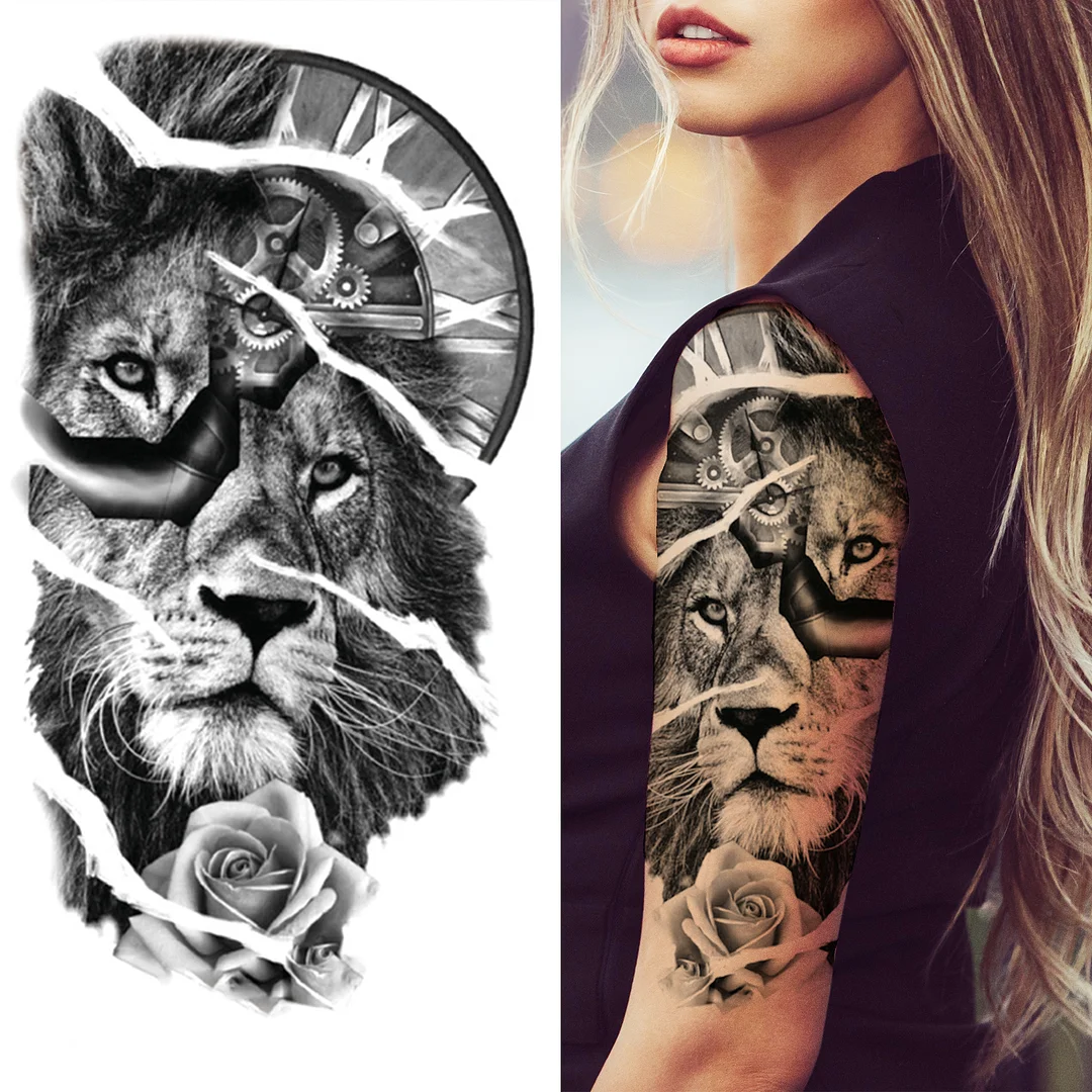Sdrawing King Crown Temporary Tattoos For Women Men Adult Black Tiger Forest Skull Tattoo Sticker Fake Skeleton Fashion Tatoo Flower