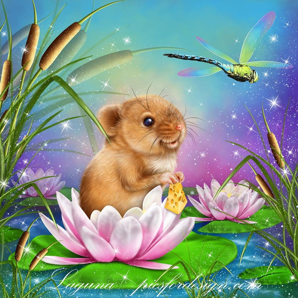 Full Round Diamond Painting - Mouse Dragonfly(30*30cm)