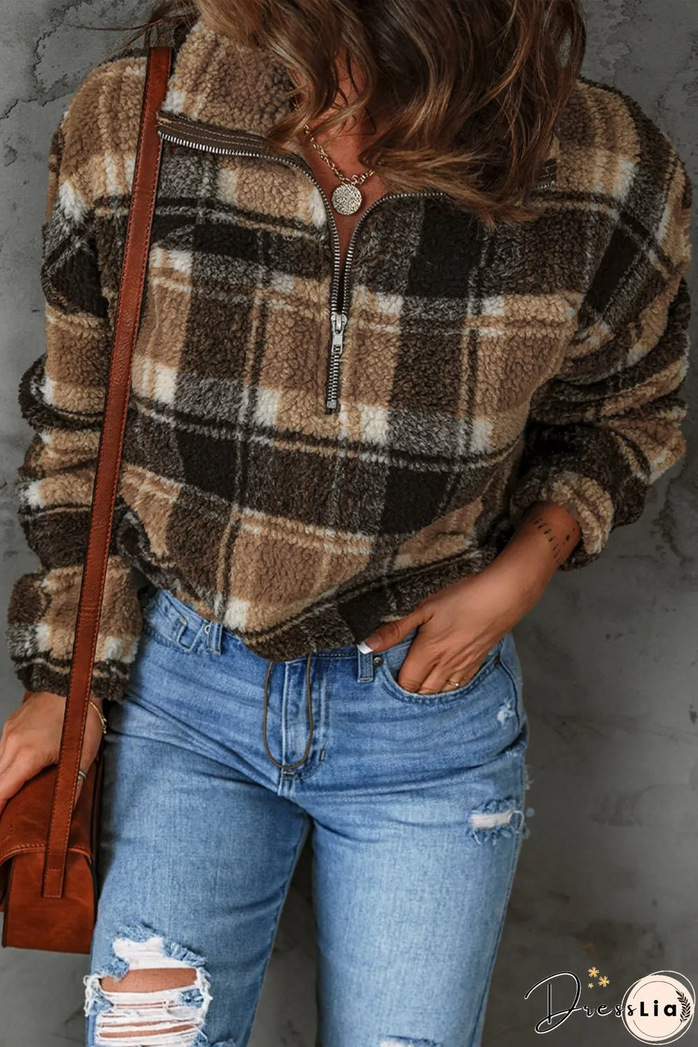 Plaid Pattern Fleece Sweatshirt