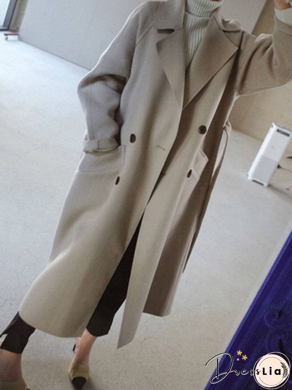 Autumn And Winter Fashion Women Temperament Coat Loose Long Oversize Trench Coat Wool Blend Coat