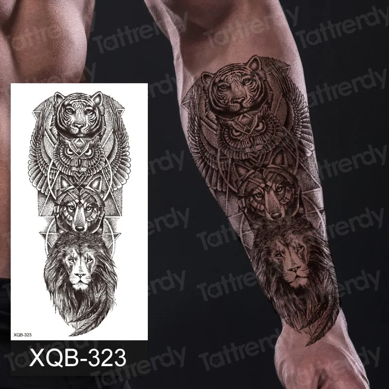 Sdrawing Temporary Tattoo Sticker Wolf Tiger Skull Lion Tattoos Black 3D Clock Forest Body Art Arm Fake Sleeve Tatoo Women Men