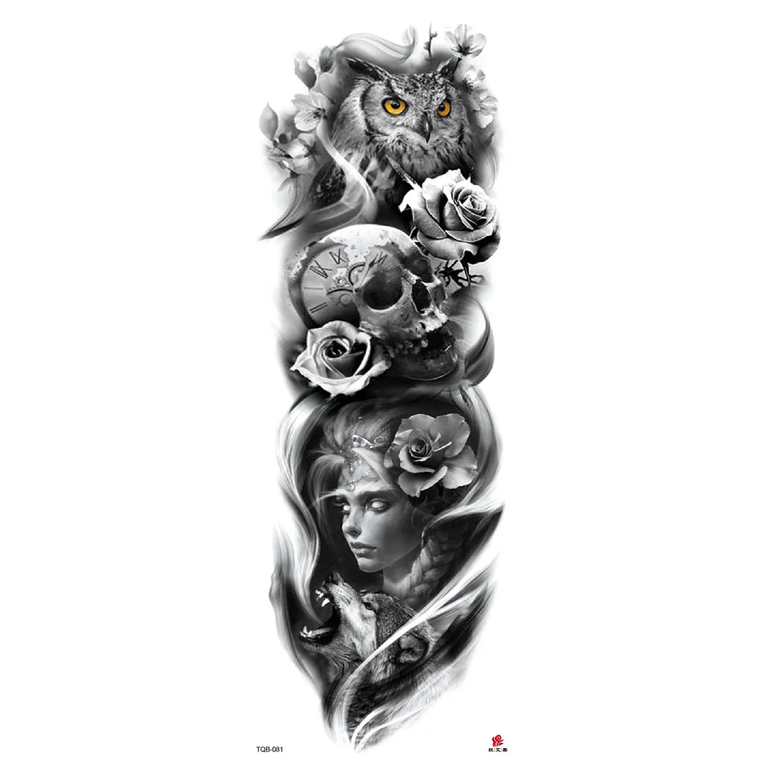 Full Arm Temporary Tattoos Sleeve for Men Women Realistic Fake Tatoo Warrior Lion Mechanical Skull Wolf Rose Tatto Sticker Totem