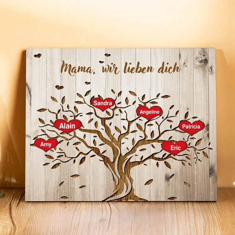 Kettenmachen Holzrahmen - Personalisierter 6 Namen Familienstammbaum-Papa/Mama, wir lieben dich-Holzdekoration 