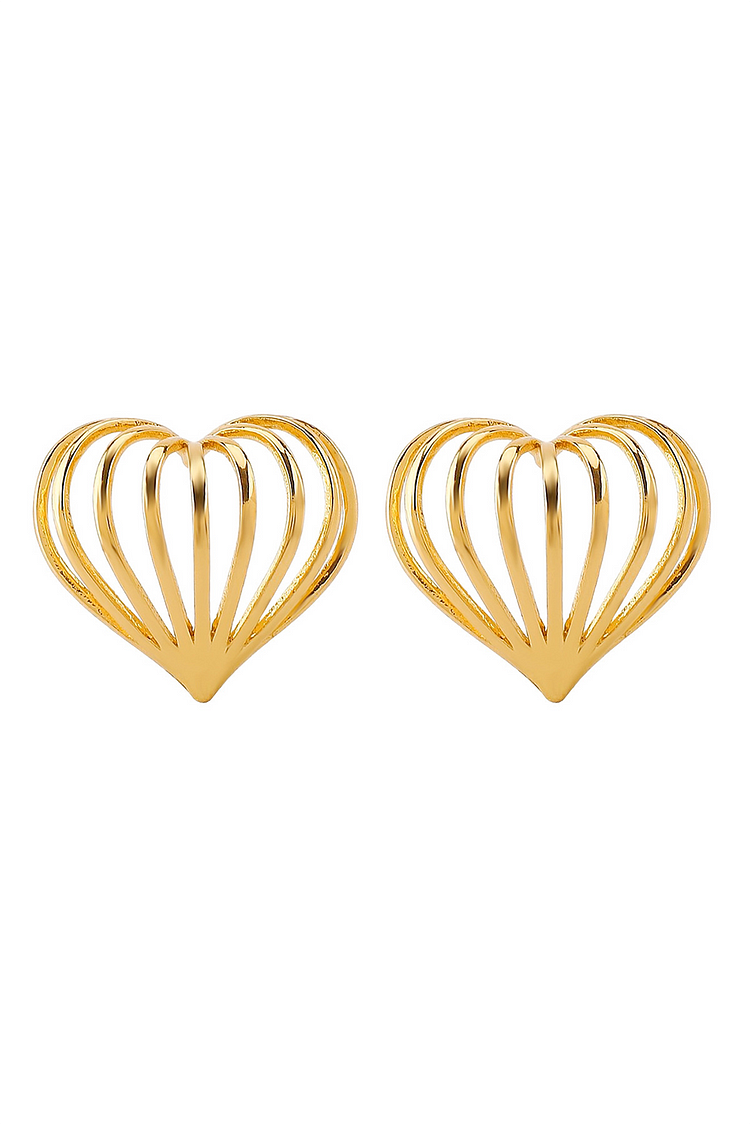 Cutout Heart Pendant Tie Up String Necklace Stud Earrings Set