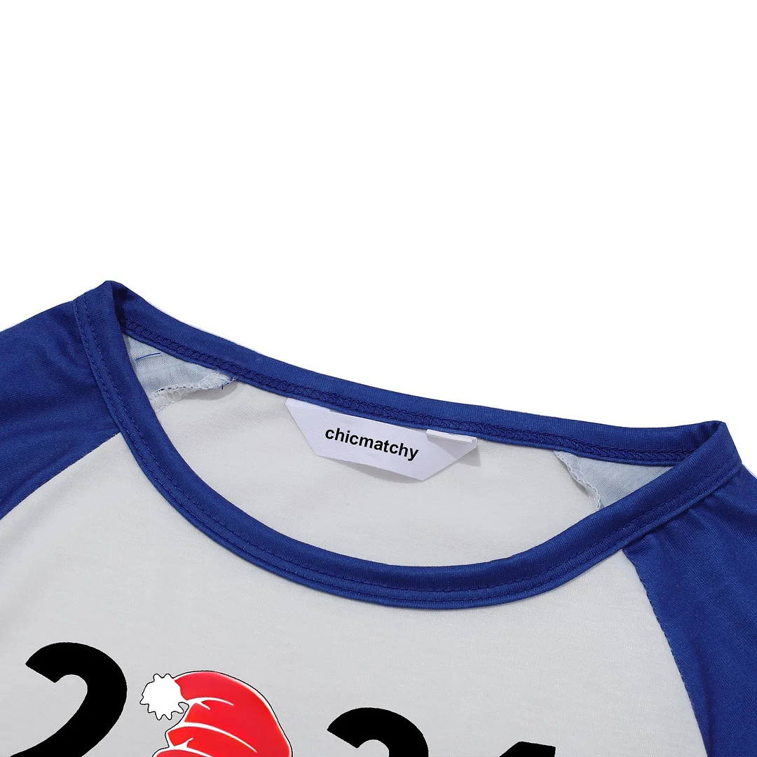 "2024 Family Christmas" Letter Print Blue & Black Plaid Family Matching White Pajamas With Dog