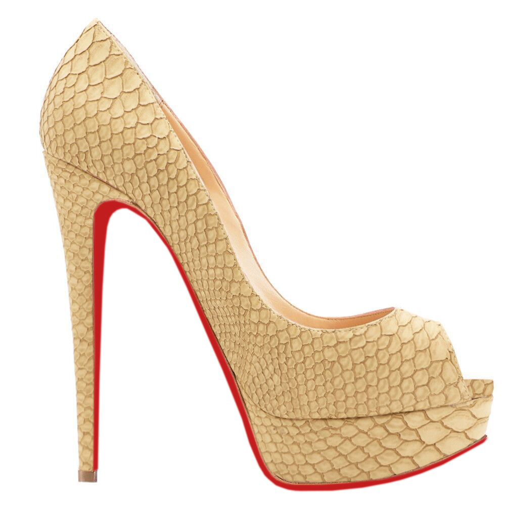 150mm Red Bottom Sky High Platform Pumps Beige Snakeskin-MERUMOTE