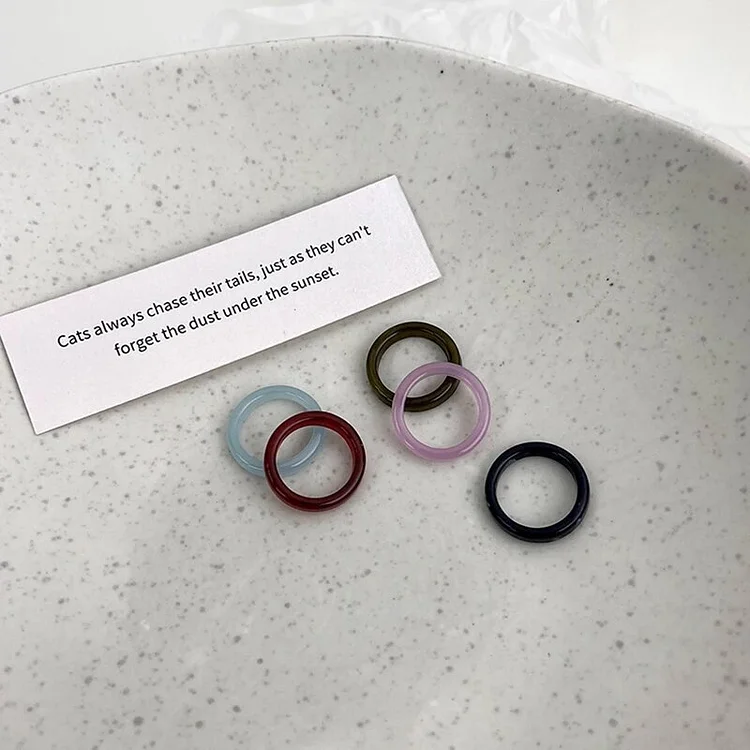 5pcs/set Acrylic Ring Set for Women Simple Fresh Light Colorful Resin Round Ring Gilrs Fashion Jewelry Sets 2023 Summer