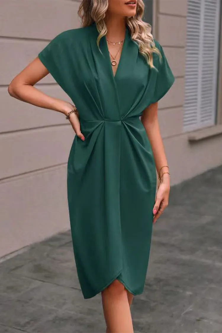 Sweet Elegant Solid Fold V Neck A Line Dresses main image 1