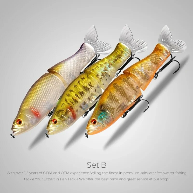 Xaperni 3pcs per set Best price Fishing Lures 135mm 1oz Jointed minnow Wobblers ABS Body with Soft Tail SwimBaits soft lure