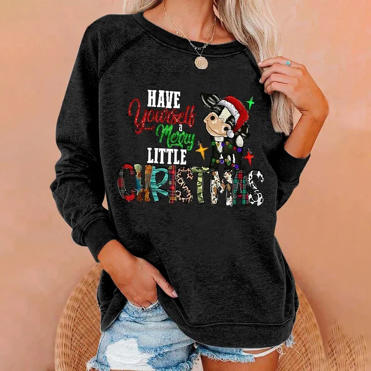 Wearshes Christmas Animal Printed Round Neck Long Sleeve Sweatshirt