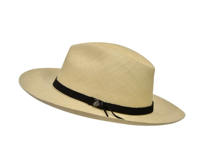 Original Panama Hat - Wide Brim Fedora - Natural Straw - Black Leather Band - Handmade in Ecuador by Ecua-Andino - EA - HatBox Included-FREE SHIPPING