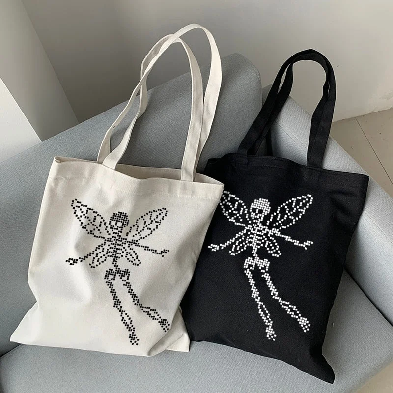 Harajuku Butterfly Skull Punk Print Gothic Canvas Bag BE355