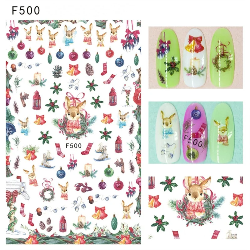 Christmas Design Nail Art Decorations Stickers Abstract Colorful Snowflake Winter Xmas Tree Sliders Nail Decals for Women-Nail Inspo