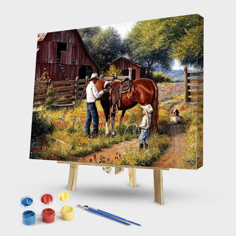 

50*40CM - Paint By Numbers - Father and Son and Horse, 501 Original