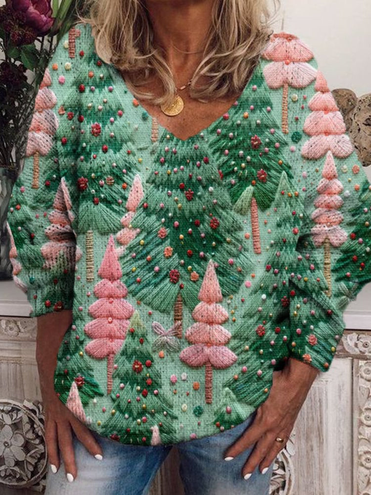 Women's Long Sleeve V-neck Graphic Printed Tops