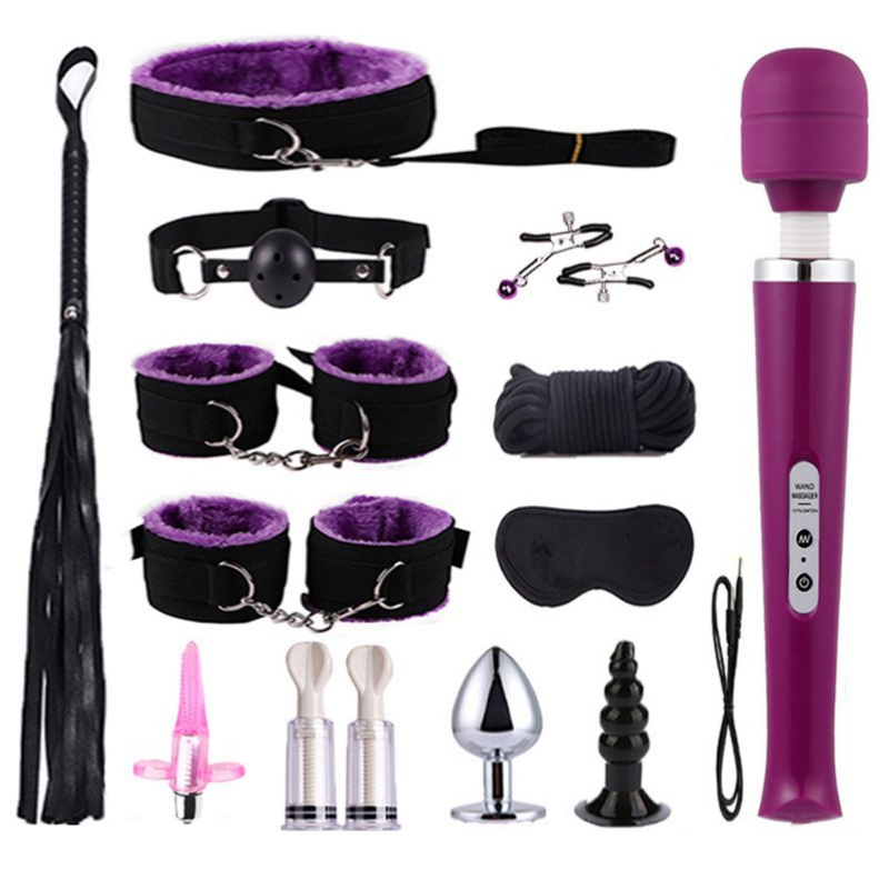 12 PCS Sm Bondage Set with Wand Vibrator - Rose Toy