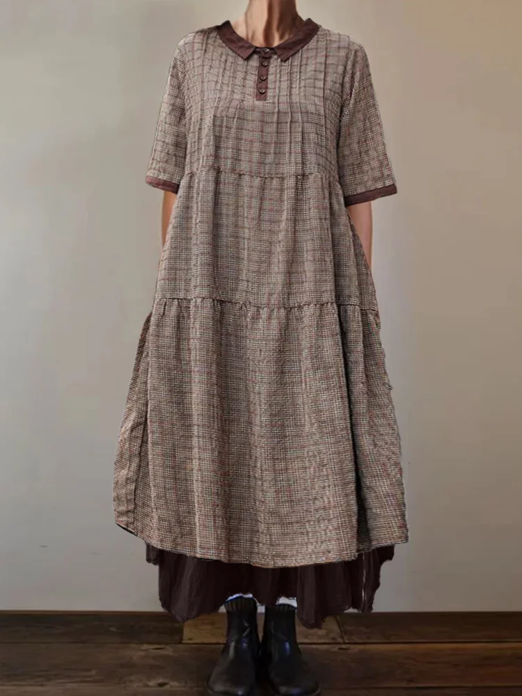 Vintage Plaid Ruffle Tiered Maxi Dress
