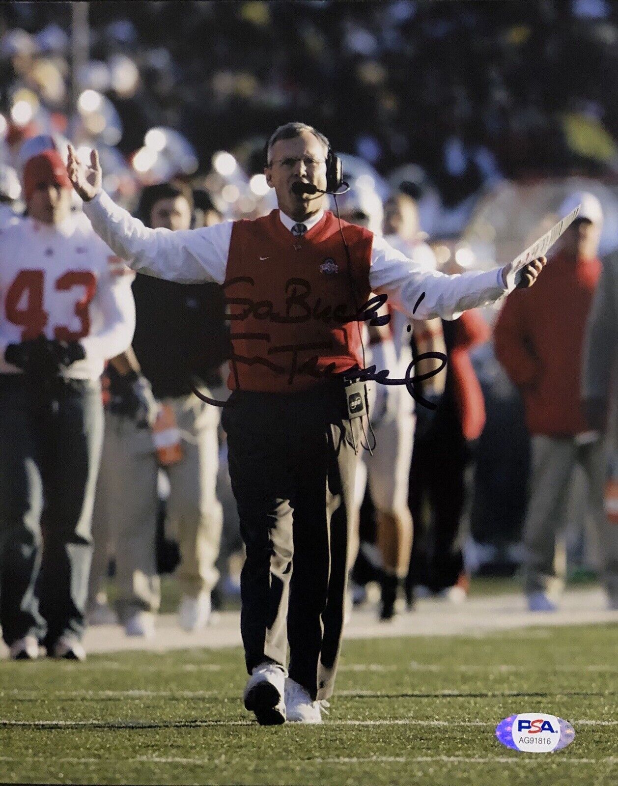 Jim Tressel Signed Autographed Ohio State Buckeyes 8x10 Photo Poster painting Psa/Dna