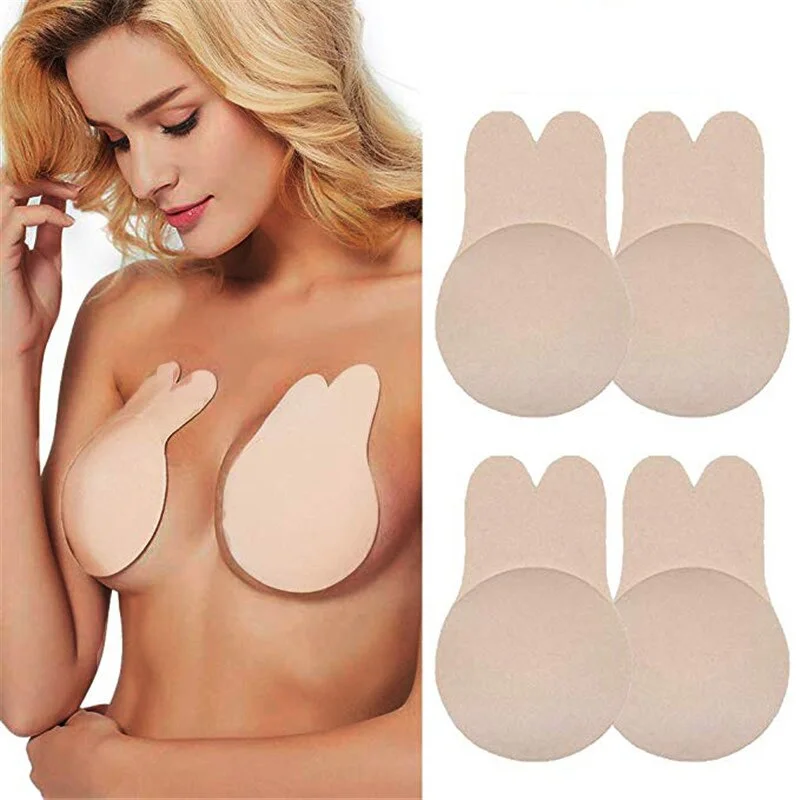 S-XXXL Breast Petals Rabbit Nipple Full Covers Push Up Invisible Bra Reusable Adhesive Bra Plus Lift Up Intimate for Party Dress