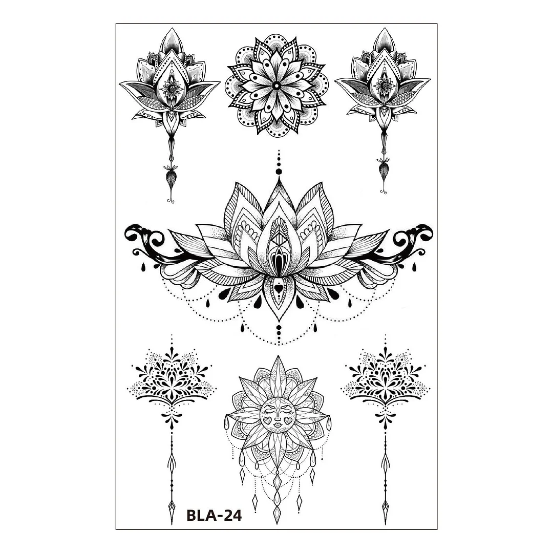 Women Waterproof Temporary Tattoo Sticker Mandala Flower Tatoo Elephant Feather Body Art Water Transfer Clavicle Temporary Tatto