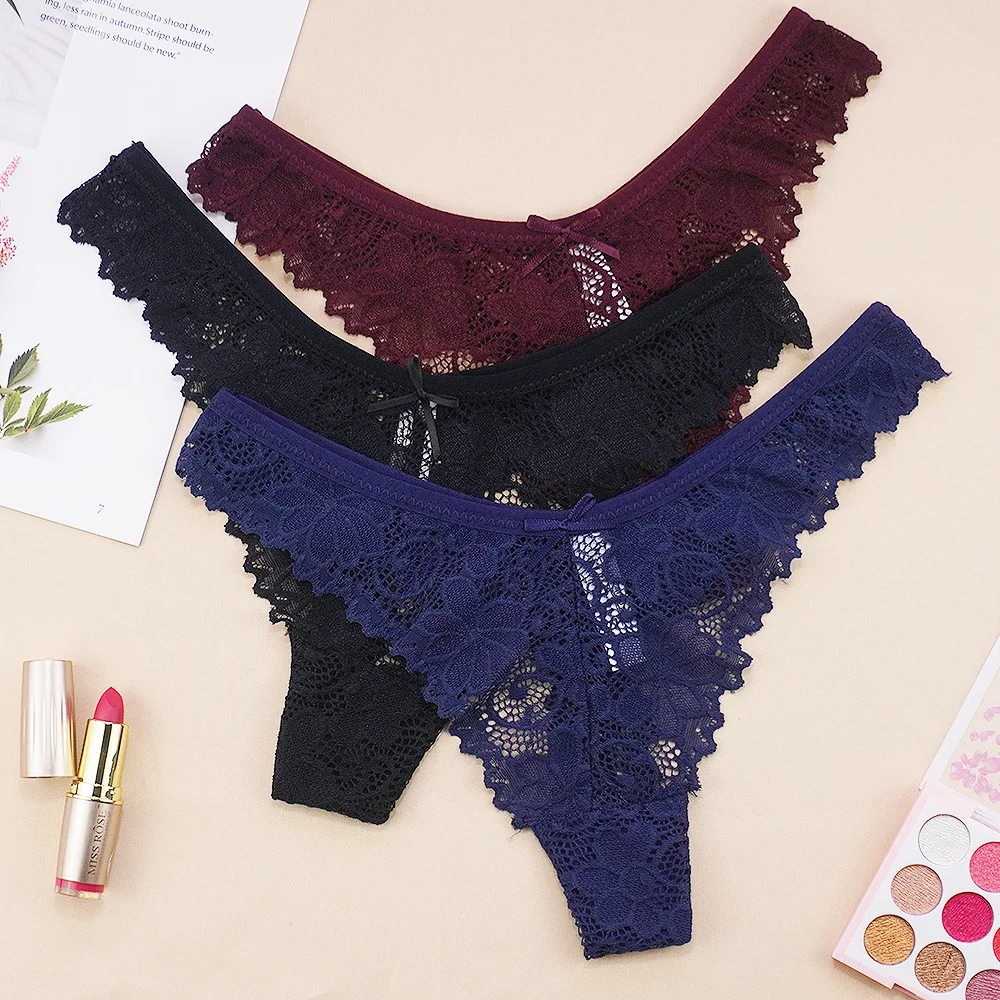 Billionm Full Lace Sexy Hot Thongs Panties Women Panty Pack Transparent Underwear Fashion Hollow Erotic Lingerie Seven Color