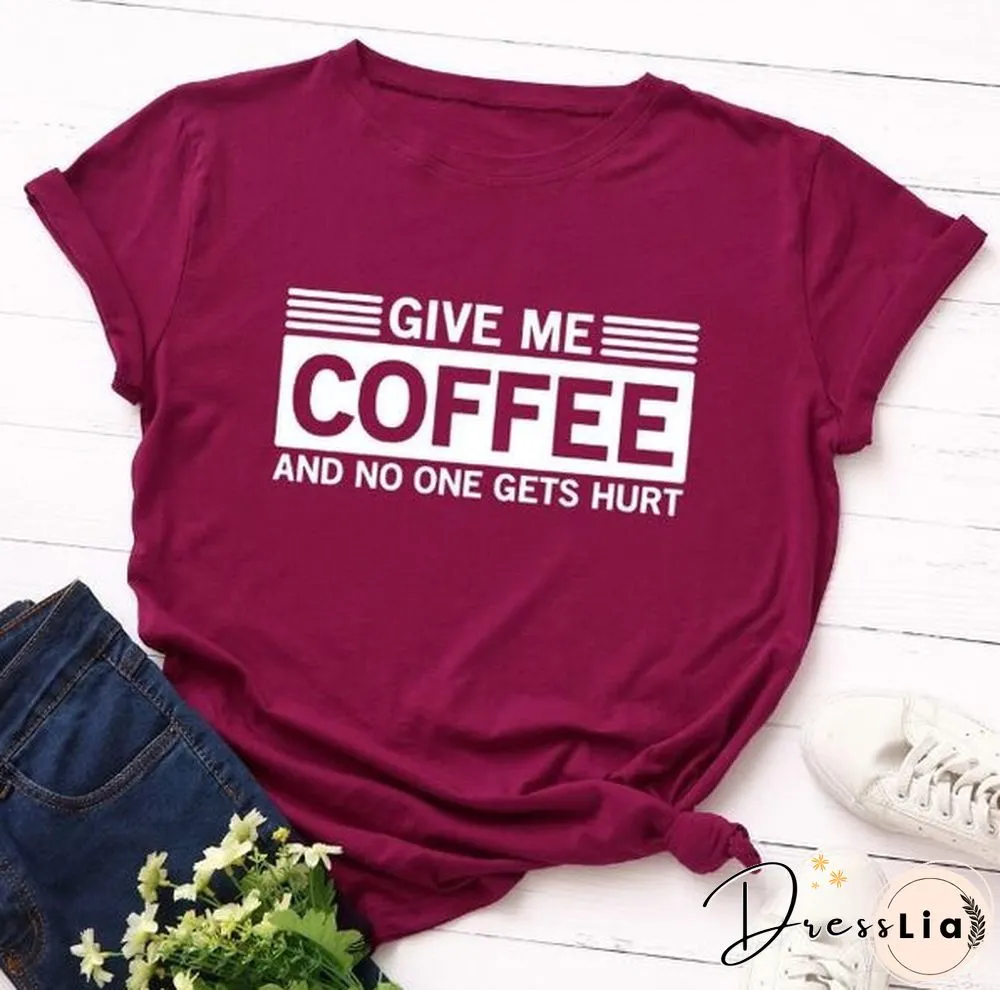 Plus Size Coffee & One Hurt Letter Print S-4XL Womens Fashion Short Sleeve Tee Shirt Lady