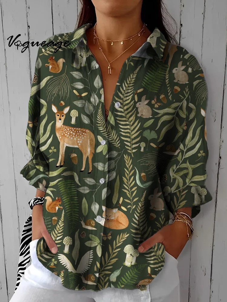 Animal Paradise In The Painted Forest Printed Cotton And Linen Shirt