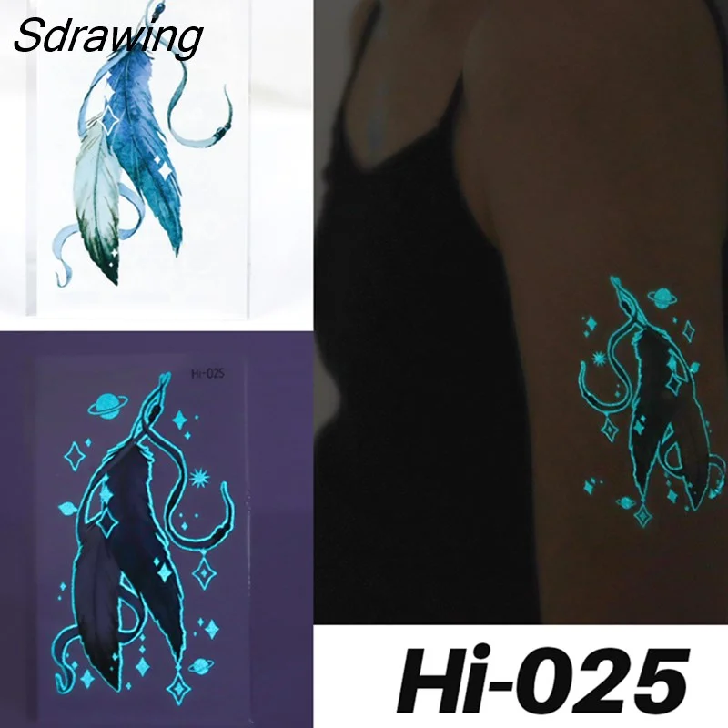 Sdrawing Glowing Tattoo Sticker Dandelion Glowing Temporary Tattoo Butterfly Crane Waterproof Tattoo Art Bear Fake Tattoo Men Women