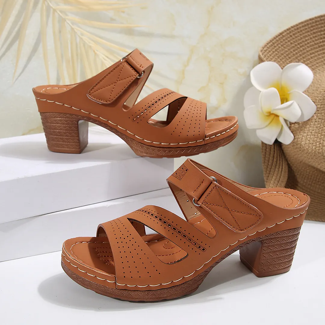 Breakj Breakj New Summer Slope And Fish Mouth Slippers Women's Casual Large-Size Coarse And Slippers With Solid Color