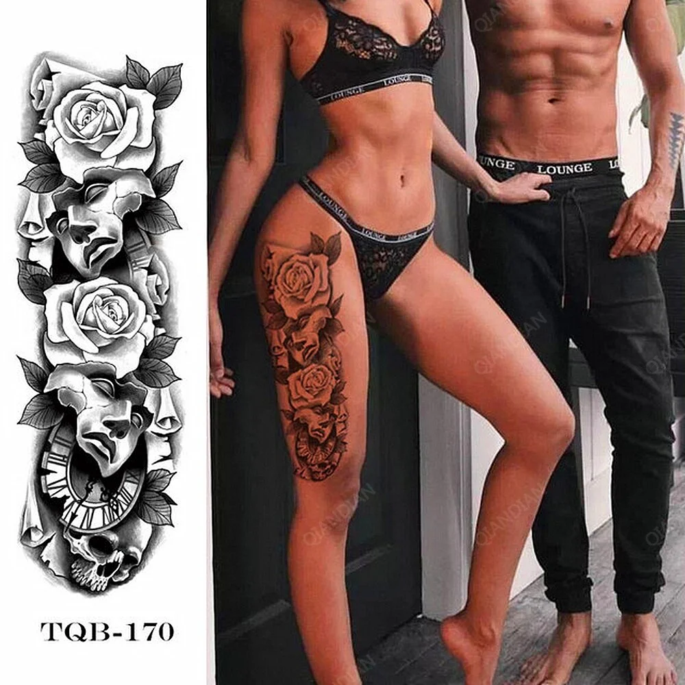 Full Arm Temporary Tattoo Lady Gun Eye Flower Tiger Lion Skull Eagle Women Body Leg Waterproof Sticker Cool Man Totem Sleeve