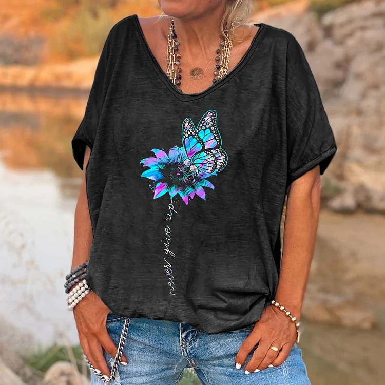 Never Give Up Floral Printed Women's T-shirt