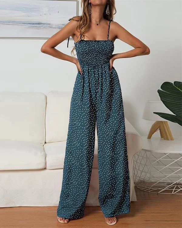 women summer cami beach jumpsuit wide leg polka dot jumpsuits rompers p101946