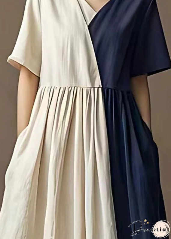 Modern Colorblock Asymmetrical Patchwork Cotton Long Dresses Summer