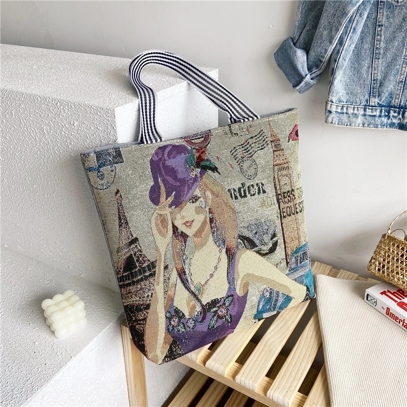 Unisex Vintage Style Portrait Animal Canvas Shopping Bags