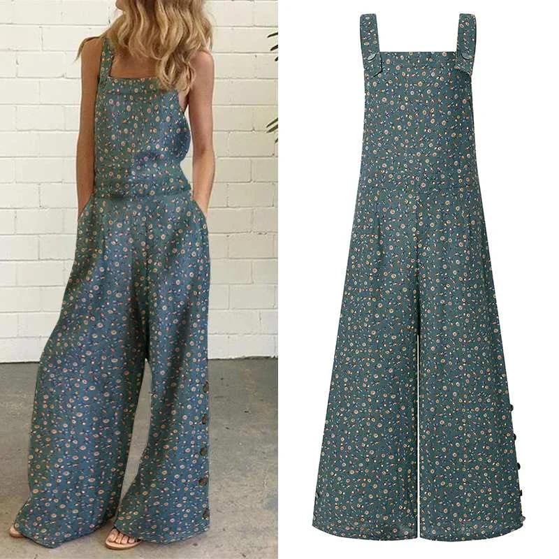 Women'Jumpsuits Floral Print Jumpsuit OL Ladies Wide Leg Pants 2022 VONDA Long Holiday Summer Overalls  Rompers