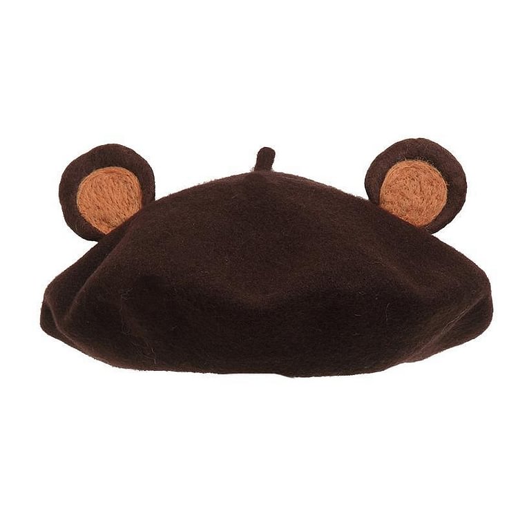Cute Bear Ears Brown Beret Hat - Modakawa Modakawa