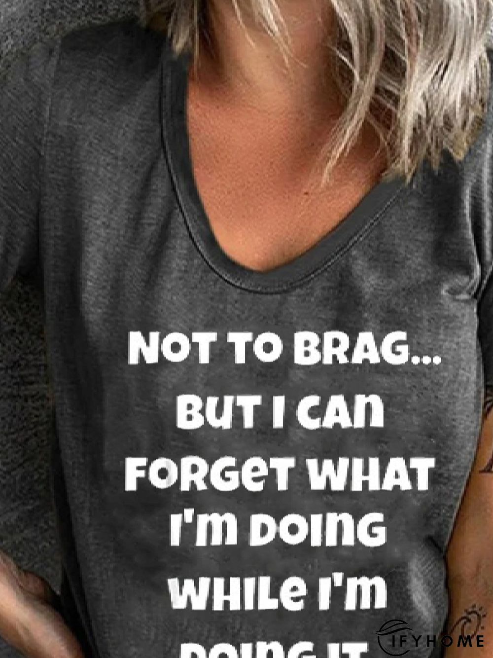 Casual Letter Loosen V Neck Short Sleeve T-Shirt | IFYHOME