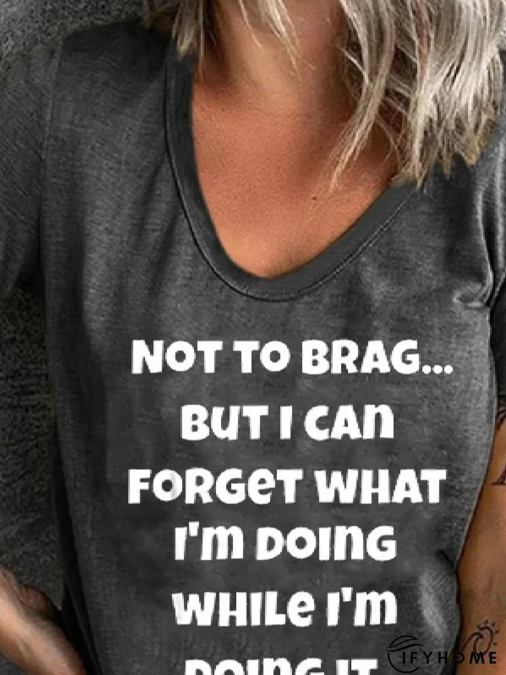 Casual Letter Loosen V Neck Short Sleeve T-Shirt | IFYHOME