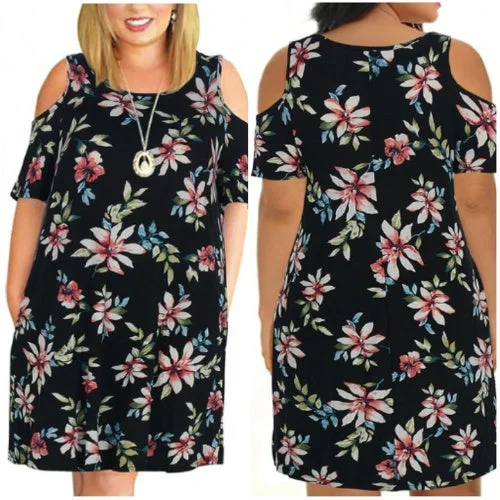 Joan - Plus Size Simple and Casual Cold Shoulder Dress