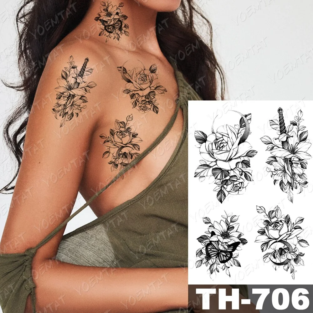 Sdrawing Temporary Tattoo Stickers Wolf Tiger Leopard Lion Moon Feather Star Flash Tattoos Female Back Body Art Fake Tatoo