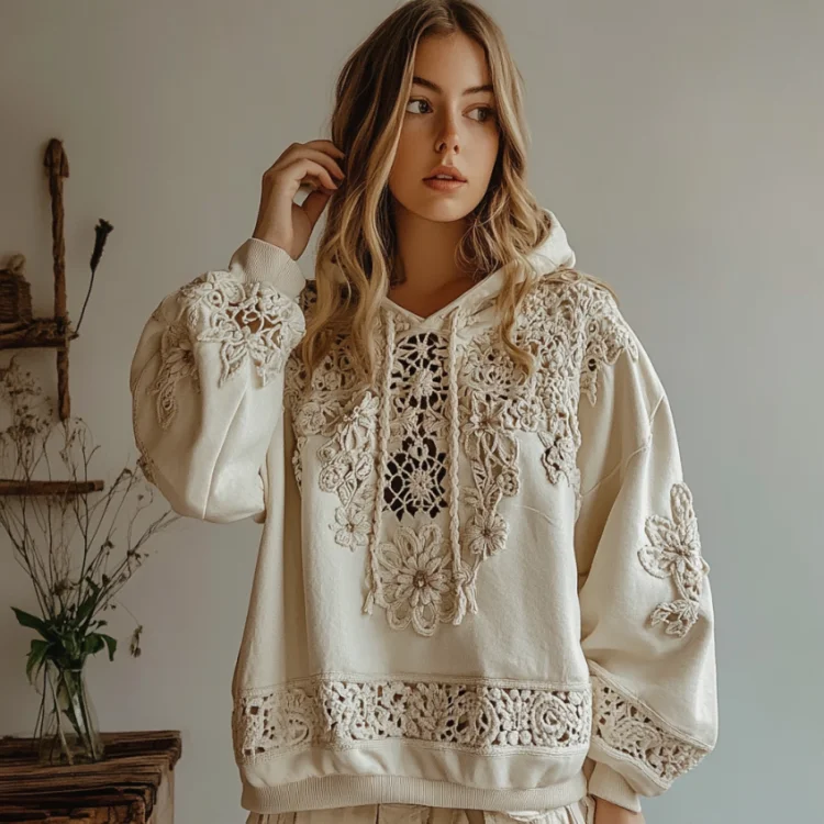 Women's Floral Embroidery Art Casual Hoodie