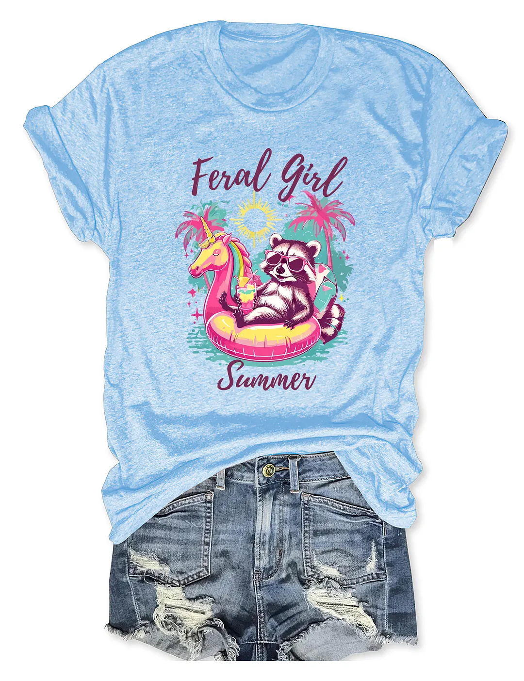 Feral Girl Summer Raccoon T-shirt