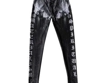 pornhint Pornhint Dark Crystal Leggings | Black & White Print Visionary Art Clothes | Urban Punk Black Gothic Dark Streetwear Techwear | Gifts for Women