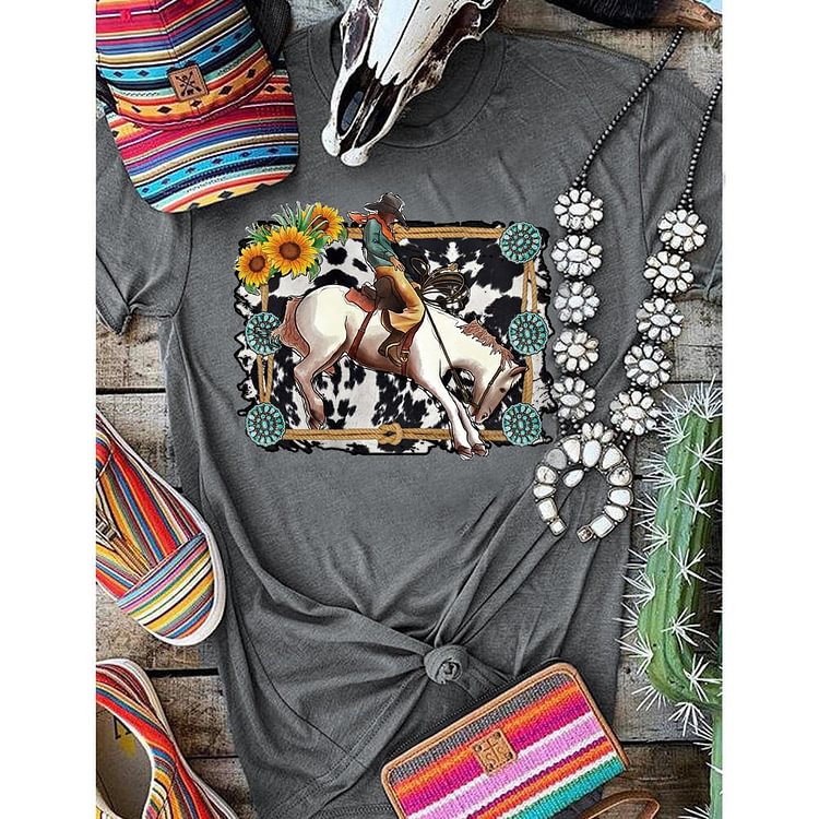 ANB - Bronc Rider Cow print Retro Tee-05683