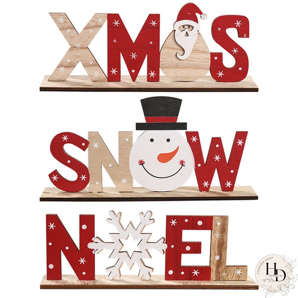 Wooden Freestanding Letters Sign Santa Claus Snowman Snowflakes Christmas Party Home Decorations Desk Xmas Table Gift