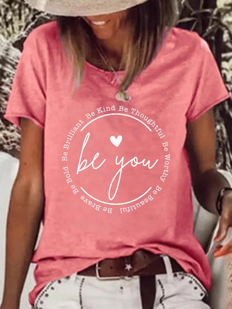 Short Sleeve Loose Be Kind Letter Printed T-shirt
