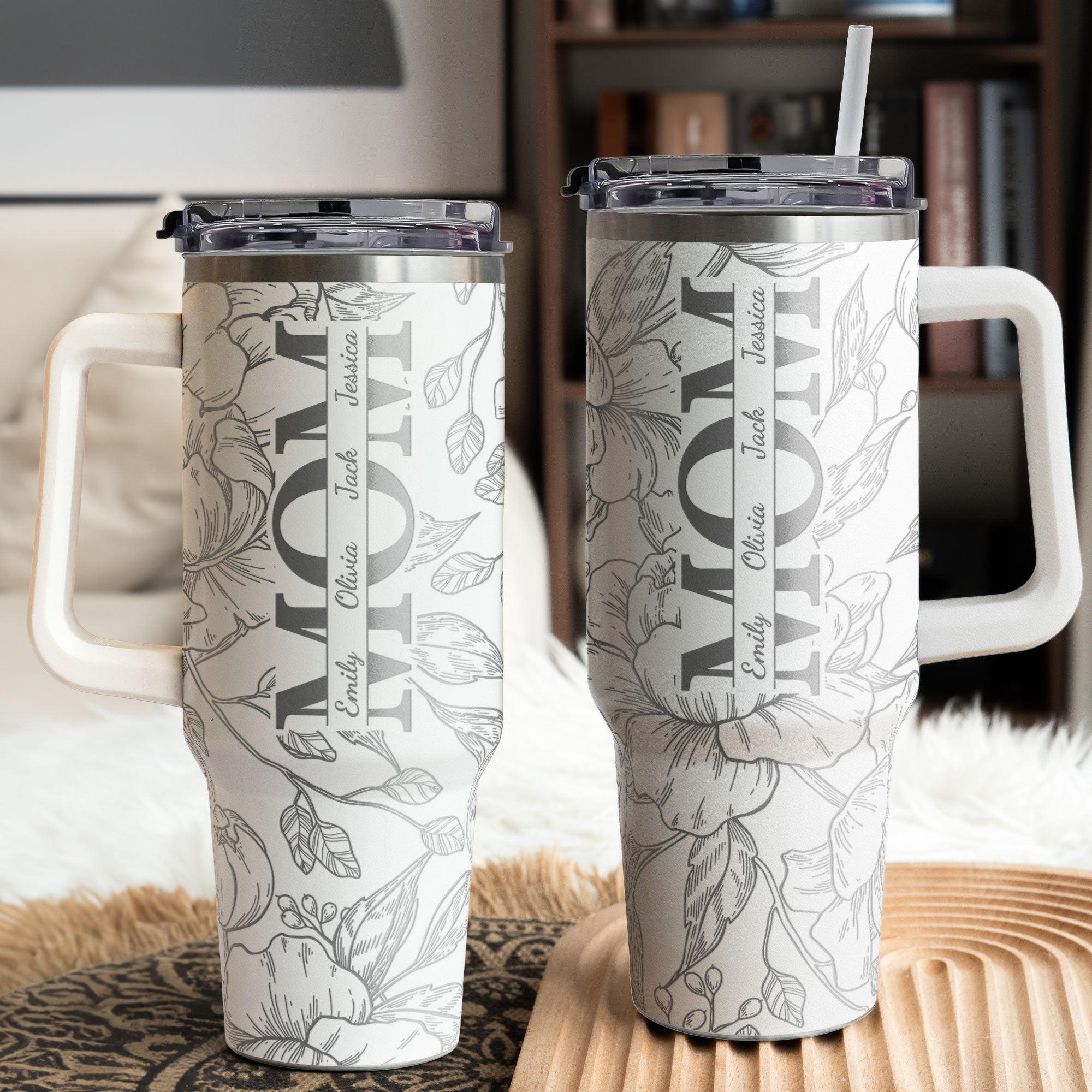 Loveyoufancy Custom Kids' Names - Floral Mom Mother's Day Gifts - Personalized 40oz Tumbler