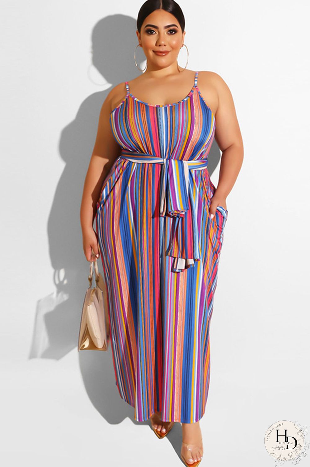 rose red Polyester Sexy O Neck Bandage Striped Print